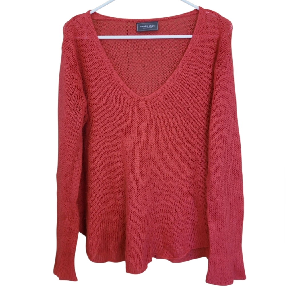Wooden Ships V Neck Women's Medium/Large Pink Sweater